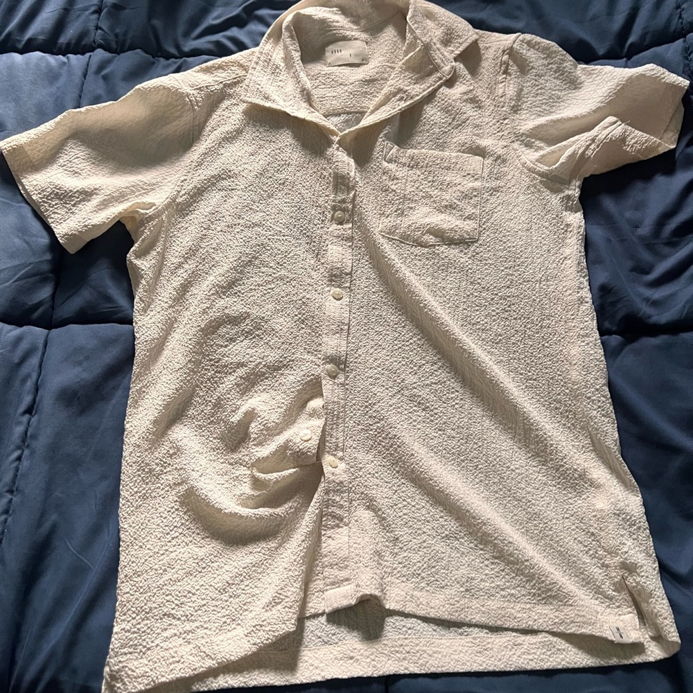 Cream Casual Button Down Shirt with Textured Fabric